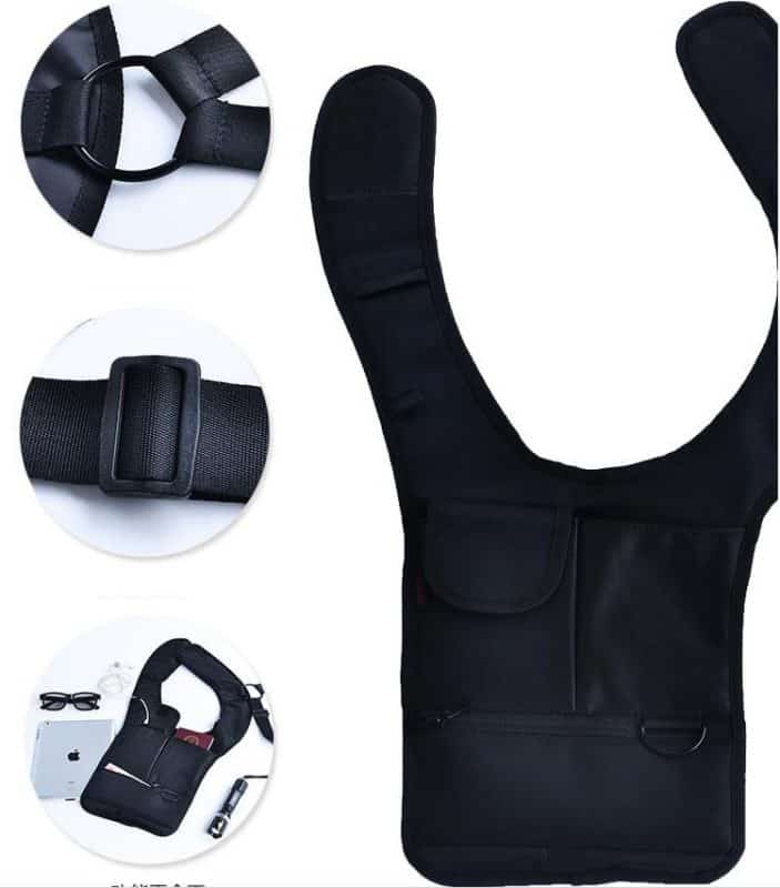 Sac à Bandoulière Caché Pour Avant-bras - Sac Tactique Noir, 4 Poches, Réglable, Pour Voyage, Sport, Sécurité - 9